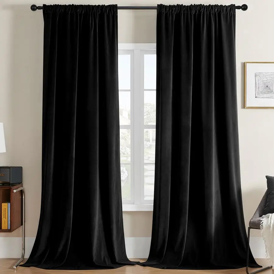 

Velvet Curtains 108 inches Long 2 Panels, Luxury Blackout Thermal Insulated Super Soft Rod Pocket Window Drapes for Bedroom Livi