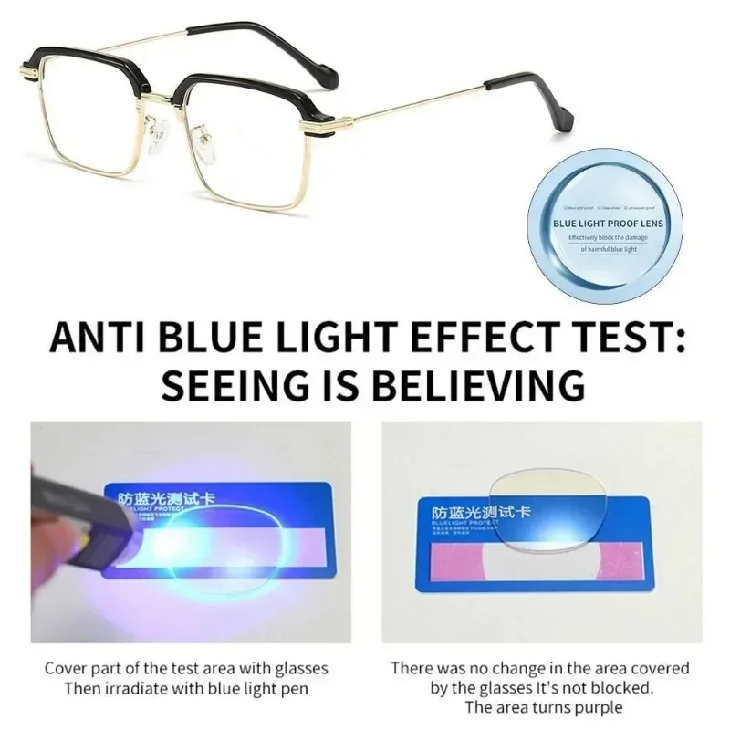 Color Changing Anti Blue Light Eyewear Trendy Men Half Frame Photochromic Reading Glasses High Definition Clear Lens Glasses