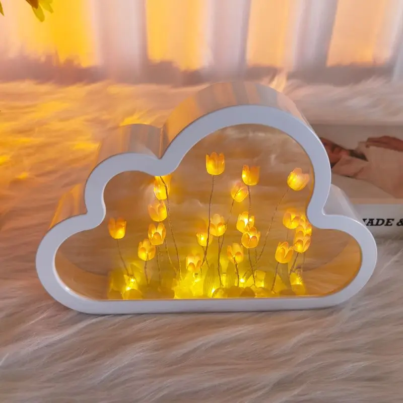 

Creative DIY cloud led lighting with tulip Tabletop ornament mirror