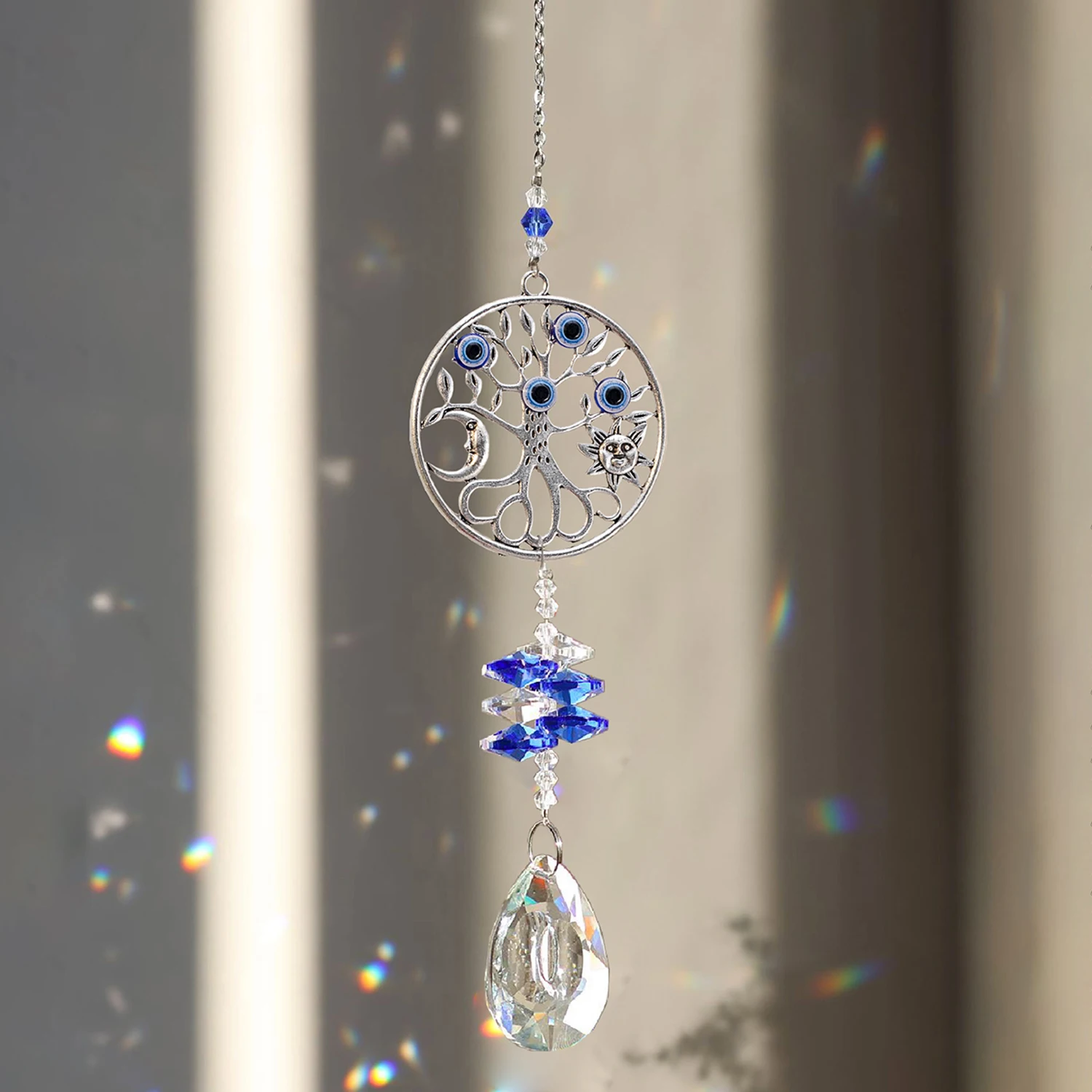 1Pc Evil Eye Moon Tree of Life Crystal Suncatcher Pendant for Home Indoor DIY Wind Chime Hanging Window Decoration Pendant - view 4