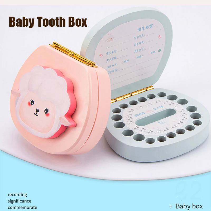 Tooth Fairy Box For Boys Girls Keepsake Teeth Umbilical Curl Hair Collect Boxes Wooden Cartoon Souvenir Dropped Tooth Container