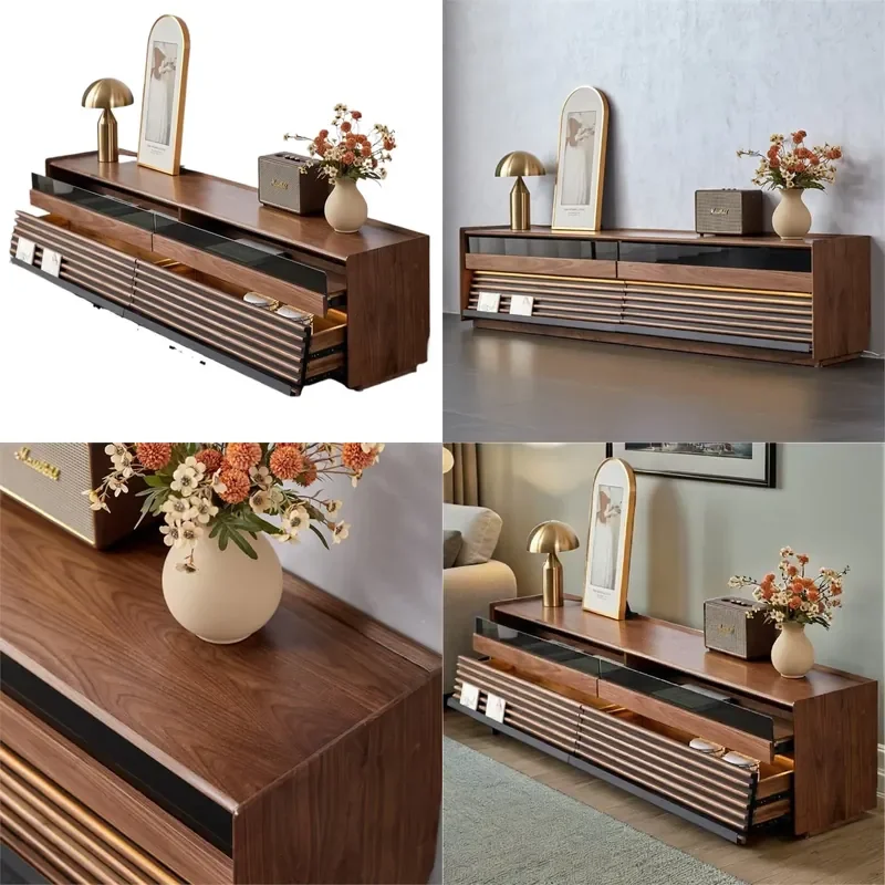 North American Black Walnut TV Cabinet Simple Modern Living Room Storage Locker Audio Visual Cabinet Cherry Wood