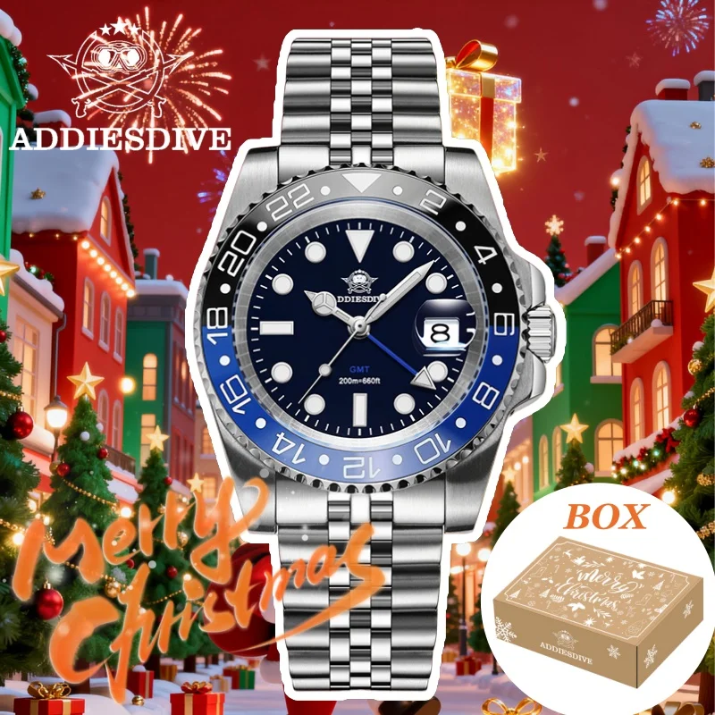 Addiesdive AD2050 ساعة GMT للرجال السويسرية روندا 515-24 BGW9 سوبر مضيئة هدية الكريسماس 20Bar مقاوم للماء reloj ساعات كوارتز