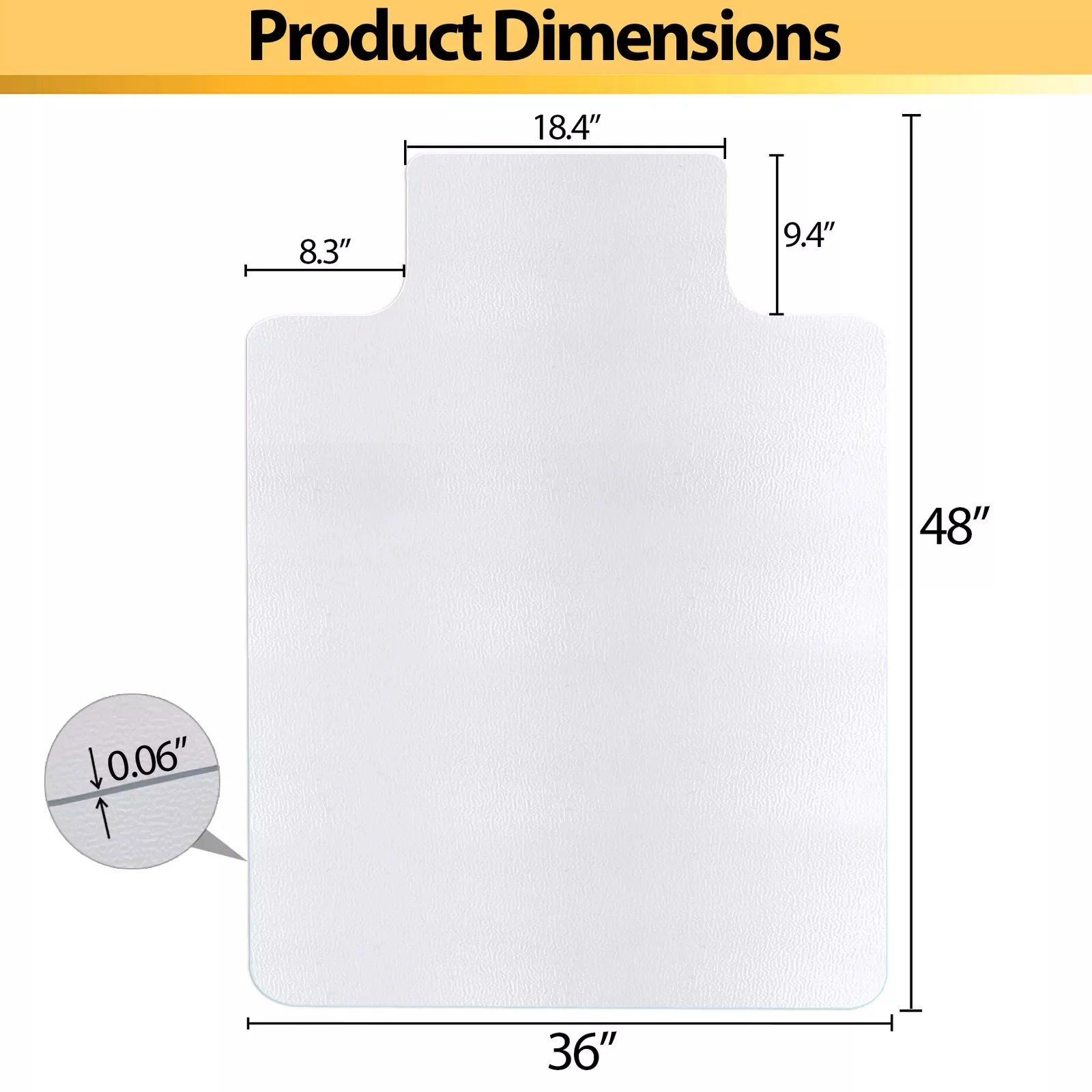 Tapete grosso para cadeira de escritório, retangular, transparente, protetor de piso, grosso, 1,5 mm, 48x36"