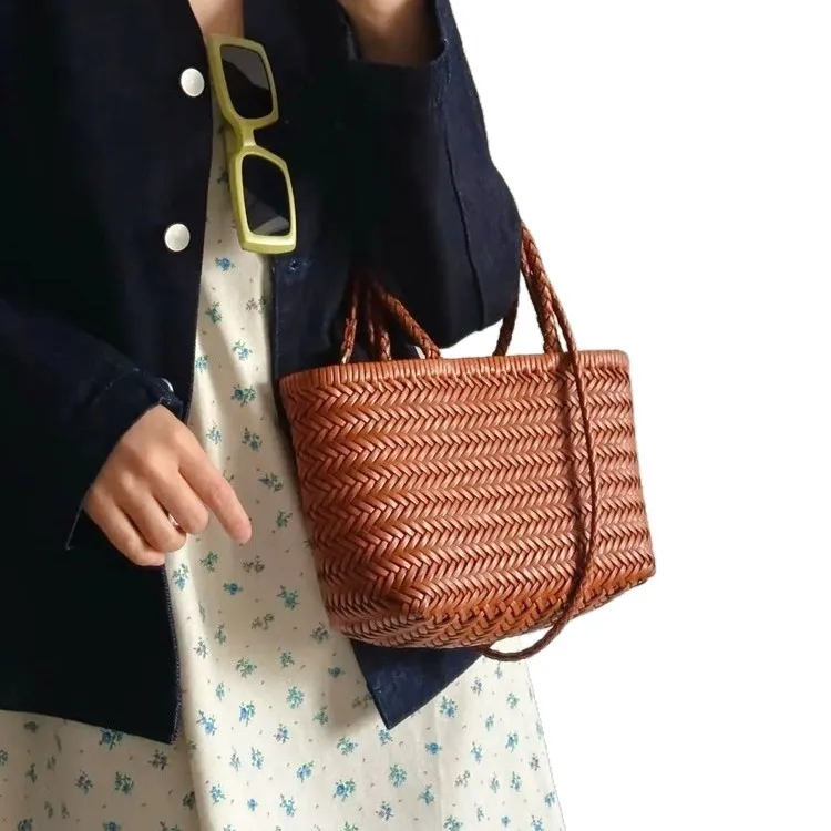 Hand Bags Lady Handbags Women's Genuine Leather Shoulder Bag Weaving Casual Shopping Bag Vintage Big Tote Purse Cowhide Cross
