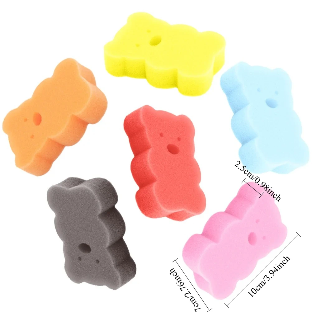 6pcs Bathing Sponge Bear Baby Bath Scrubber Resistant Portable Shower Tool Toddler Sponge For Newborns