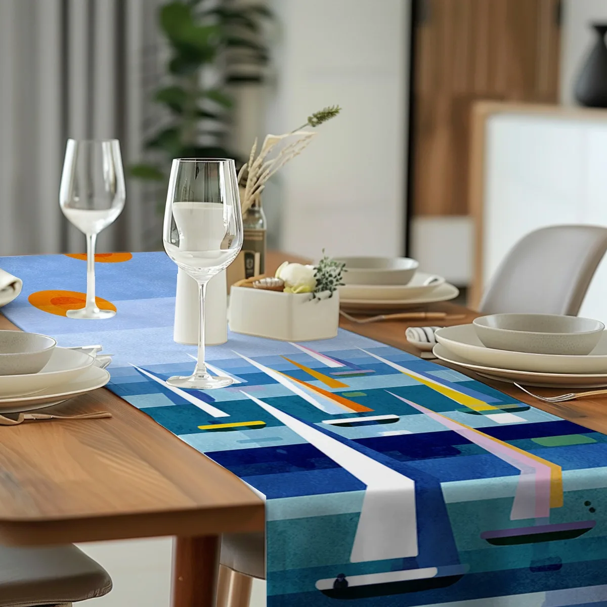 decor table runner Sailing Boats Summer Style Abstract Print Table Flag for wedding,Restaurant,Holiday Gathering New Year,Birthd