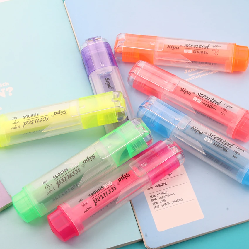 Fluorescent Highlighter Marker Pen Korean High-Capacity Candy Color Scented Highlighter For School Supplies，7 Color