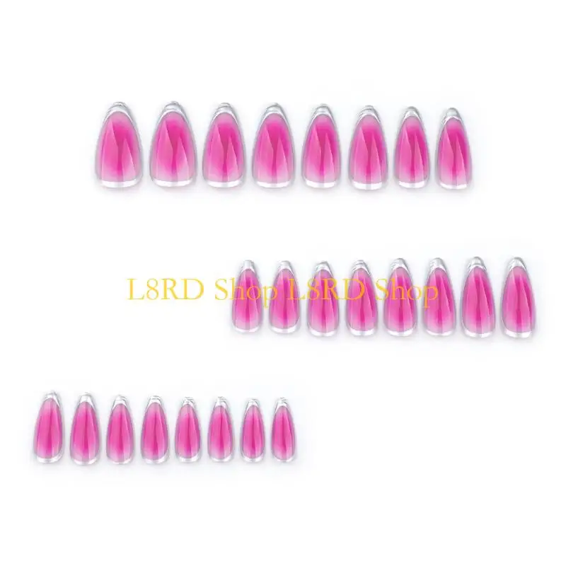 L8RD Friendly Rose Red And Silver French Glossy on Almond Acrylic Tips For Trendy DIY Art Enthusiasts