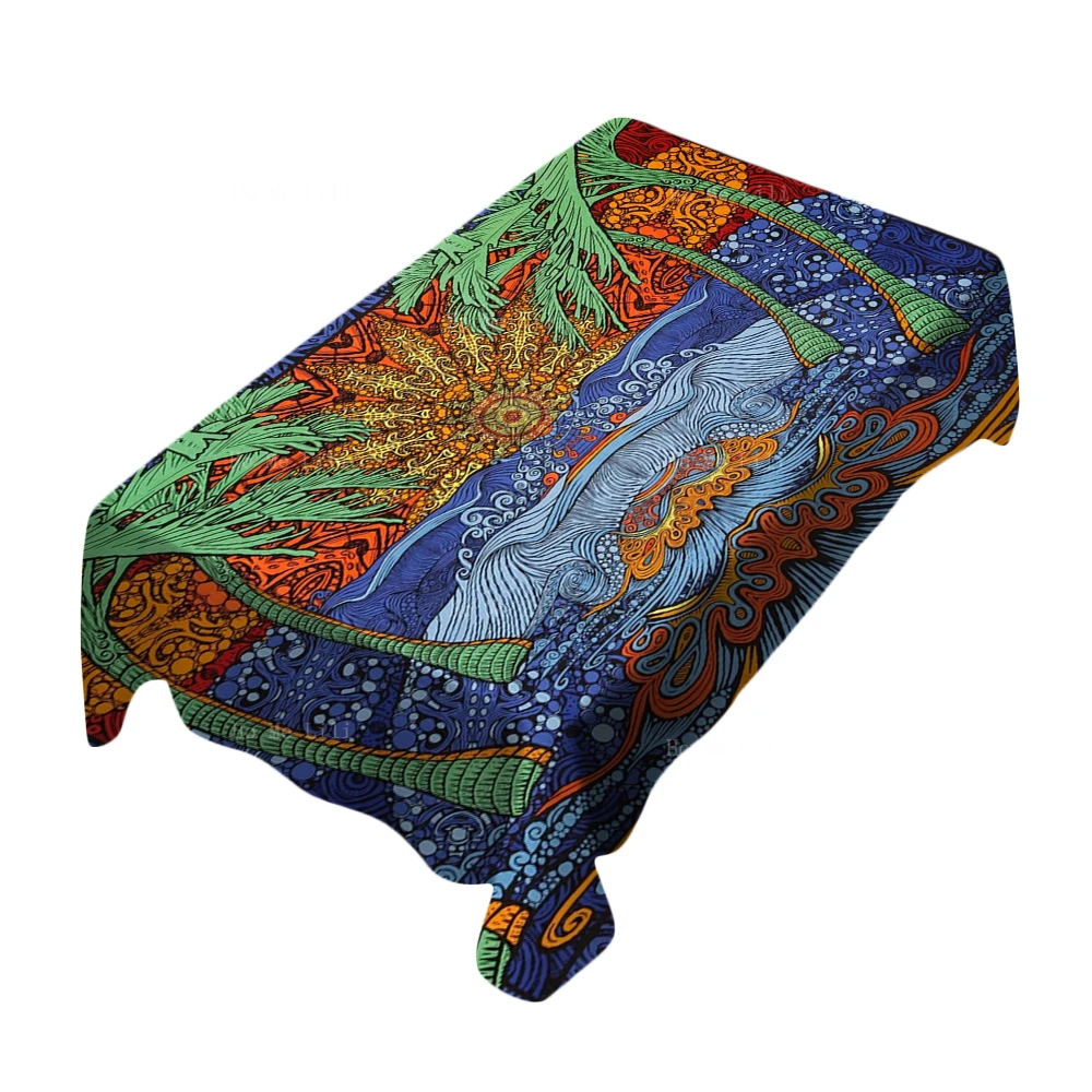 Psychedelic Island Beach Sunset Religious Concept Knowledge Tree Snake Key Gothic Tablecloth By Ho Me Lili Tabletop Decor