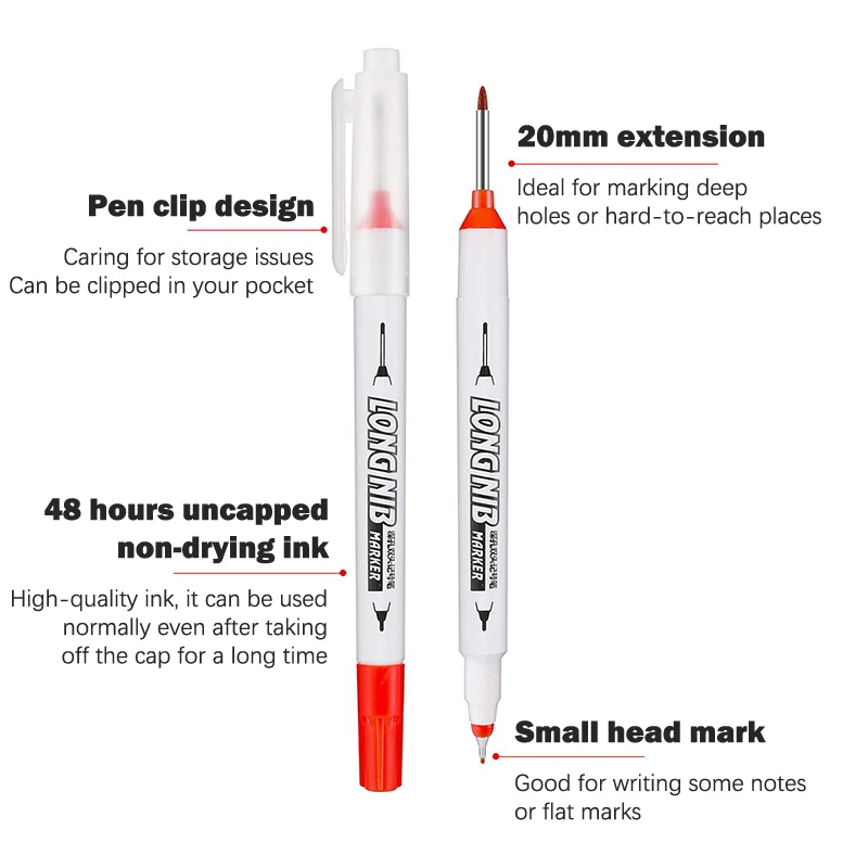 Construction Marker Pen 20Mm Line Marker tag Markers Pen Double Nib Long Head Marker Deep Hole Metal Bathroom Carpentry Ceramic