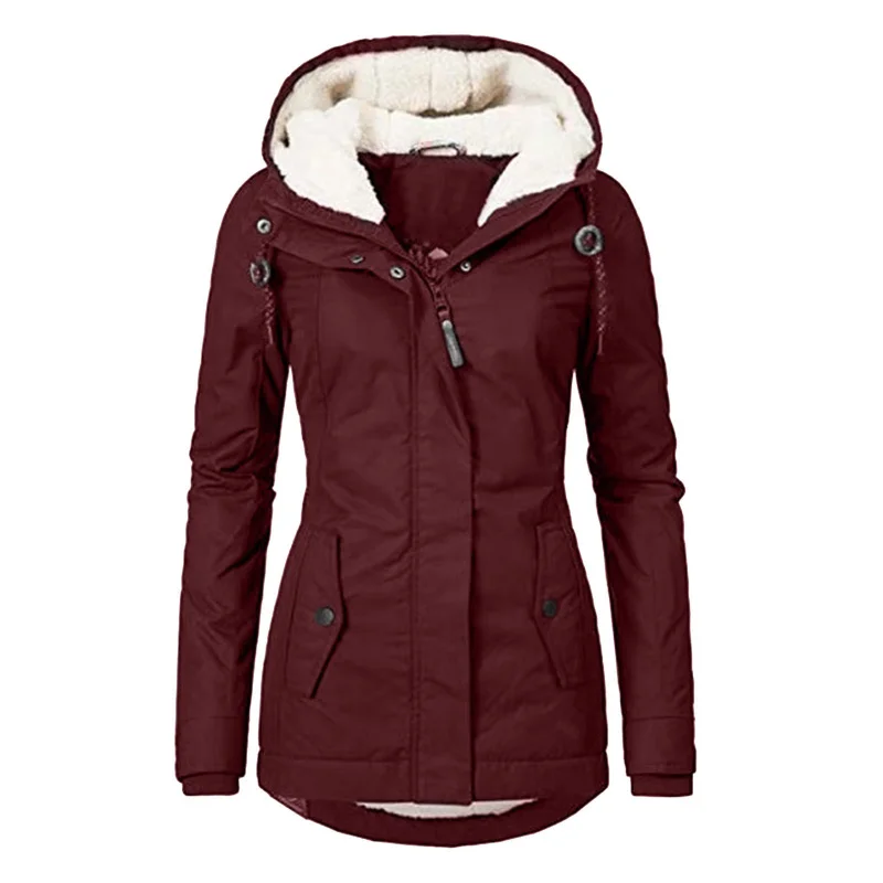 Hot-Selling Women's Long-Sleeve Zipper Pocket Thickened Jacket
