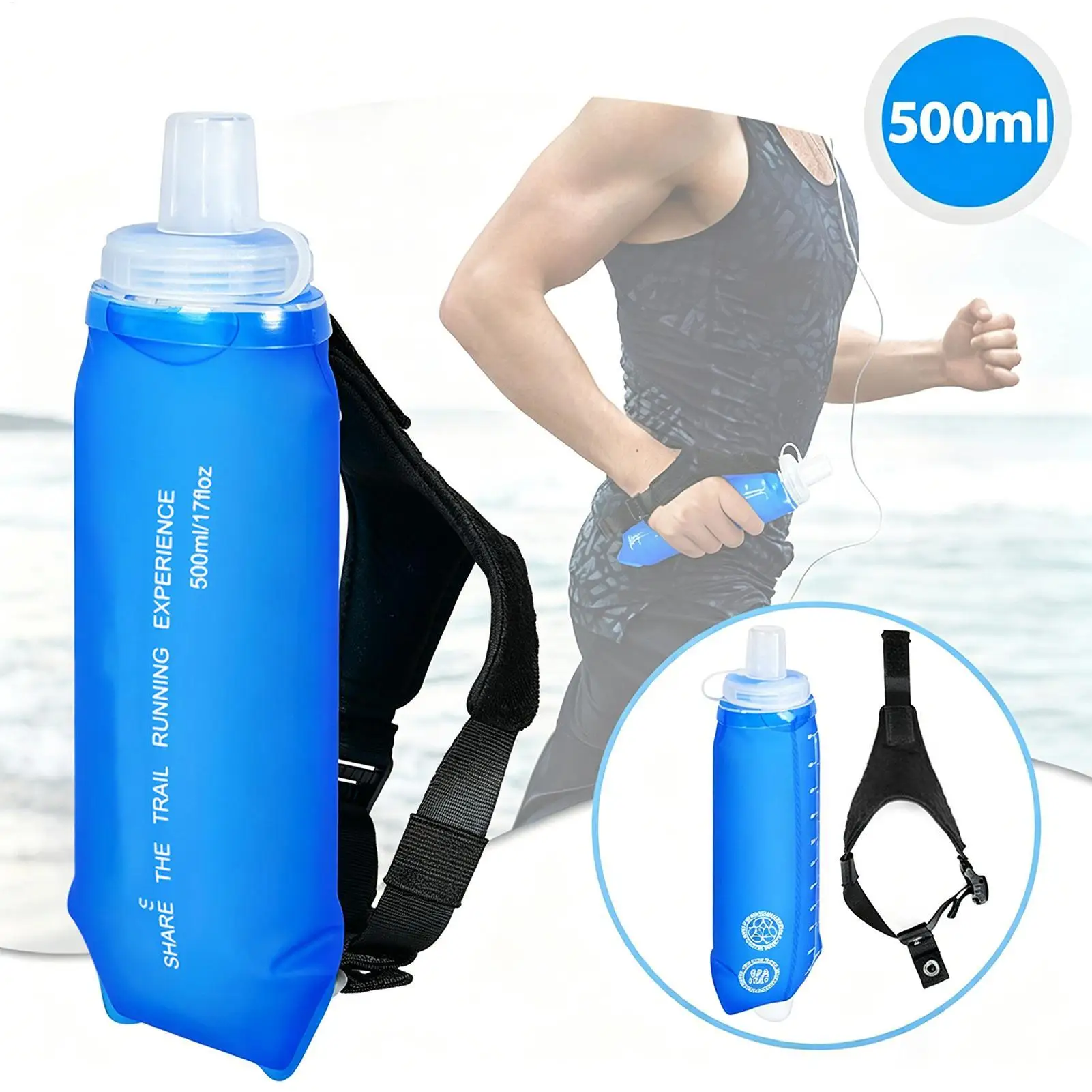 Handheld Water Bottle Running 500ml Spill-Proof Foldable Lightweight Soft Flask Running Bottles For Outdoor Travel Gym Cycling