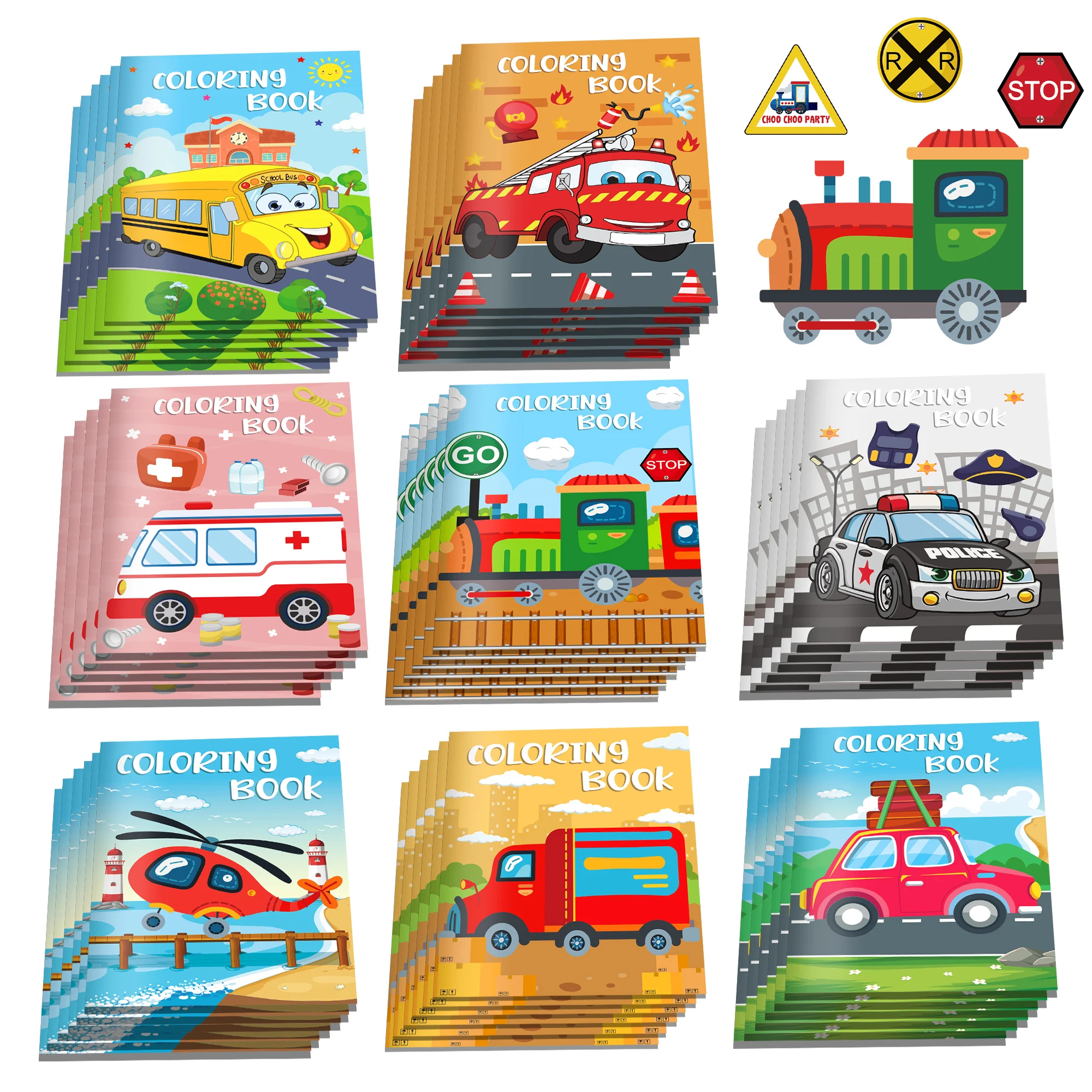 16pcs Vehicle Theme Coloring Books Graffiti Aircraft Fire Truck Pattern DIY Drawing Painting Books For Gifts Party Supplies