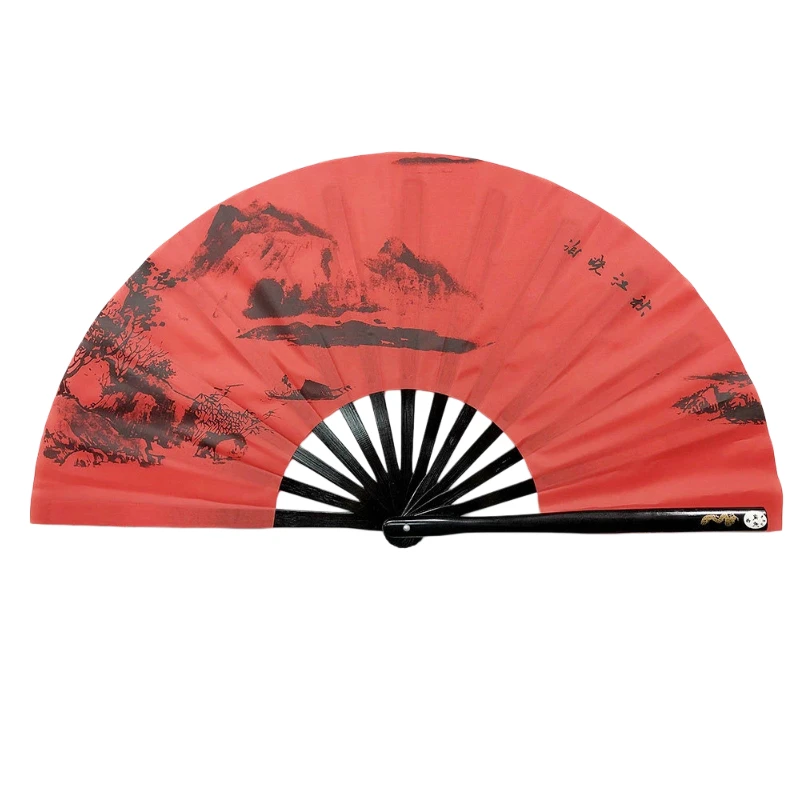 Chinese Style Ink Wash Landscape Fan Tai Chi Kung Fu Fan Martial Arts Competition Sound Fan Group Dance Performance Fan