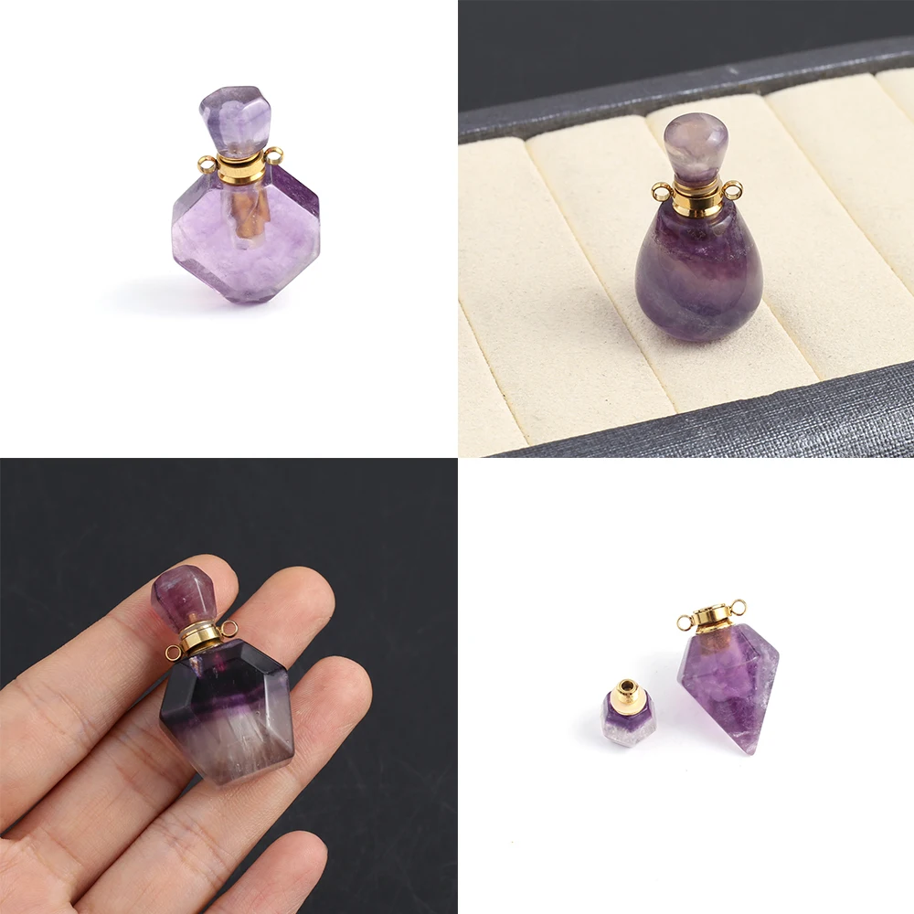 

Perfume Bottle Multi-Kind Natural Stone Amethysts Essential Oil Bottles Purple Quartz Pendant for Women Necklace Jewelry Making