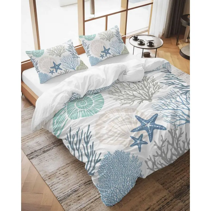 

Comforter Sets Queen Size Nautical Coastal Ocean Coral Soft Bedding Duvet Cover Sets 3 Pieces Beach Themed Blue Teal Bedding Set