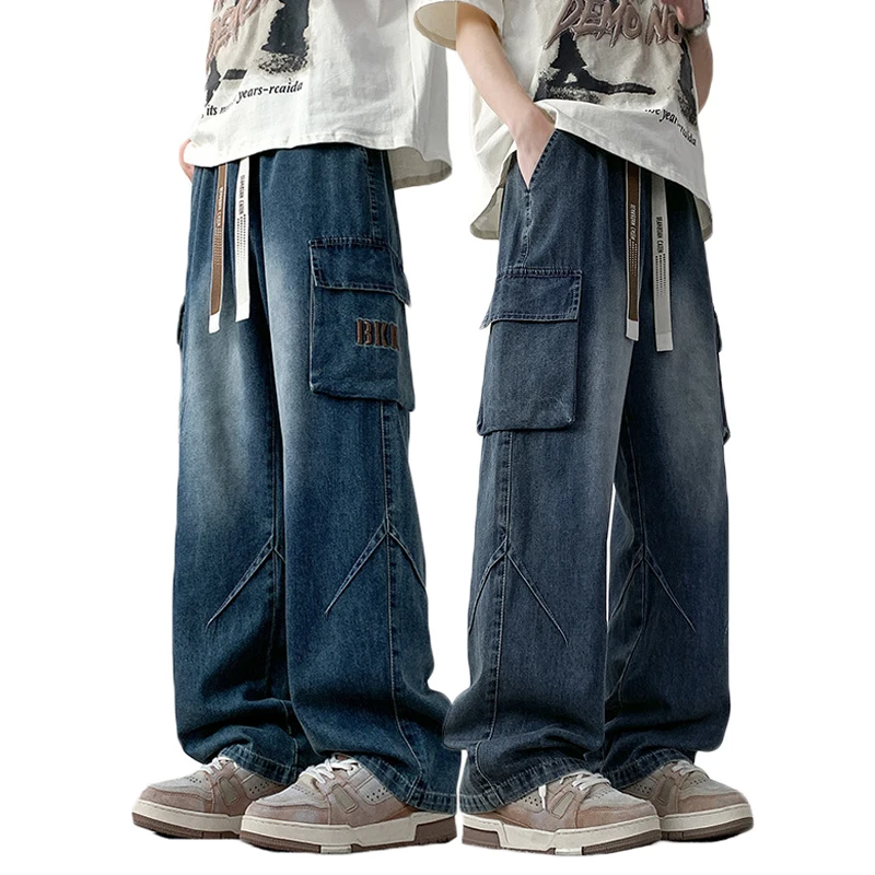 

Men's Plus Size Jeans Baggy Casual Thin Pants Multi-Pocket Drawstring Straight Trousers Trendy Streetwear Casual Pants XL-6XL