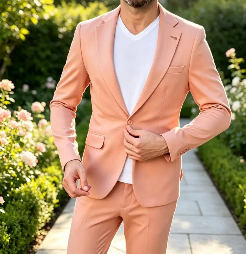Fashion Summer Men's Suits Single Button Notched Lapel Simple Slim Jacket Pants 2 Piece Set Daily Shopping Office Work Male Suit