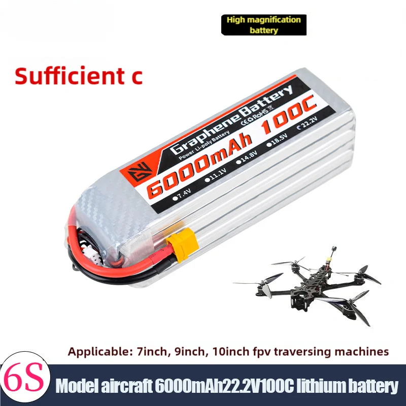 6S 6000mAh Aerial Aviator Battery 22.2V RC Battery 100C with XT60 Plug FPV UAU Drone Aircraft RC Car Truck Racing DIY