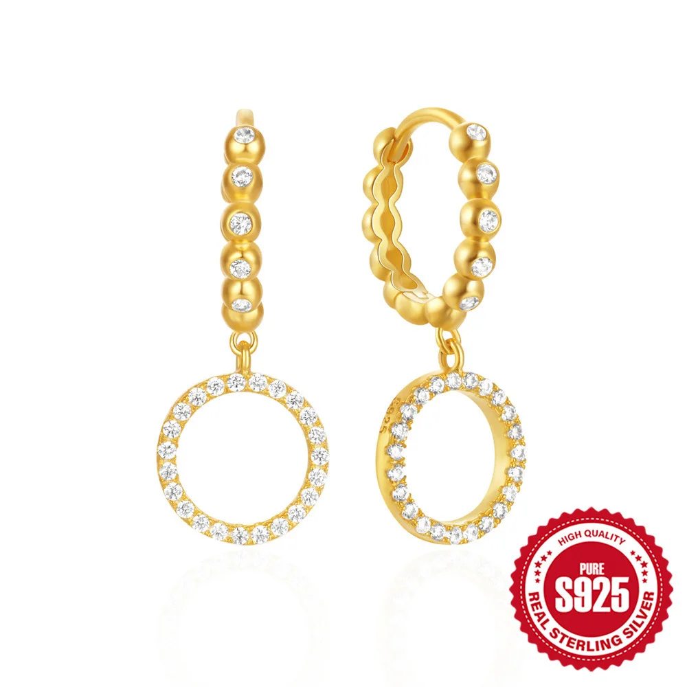 100% 925 Sterling Silver Zircon Geometric Earrings for Women Girl Fashion Elliptic Round Design Jewelry Party Gift Dropshipping