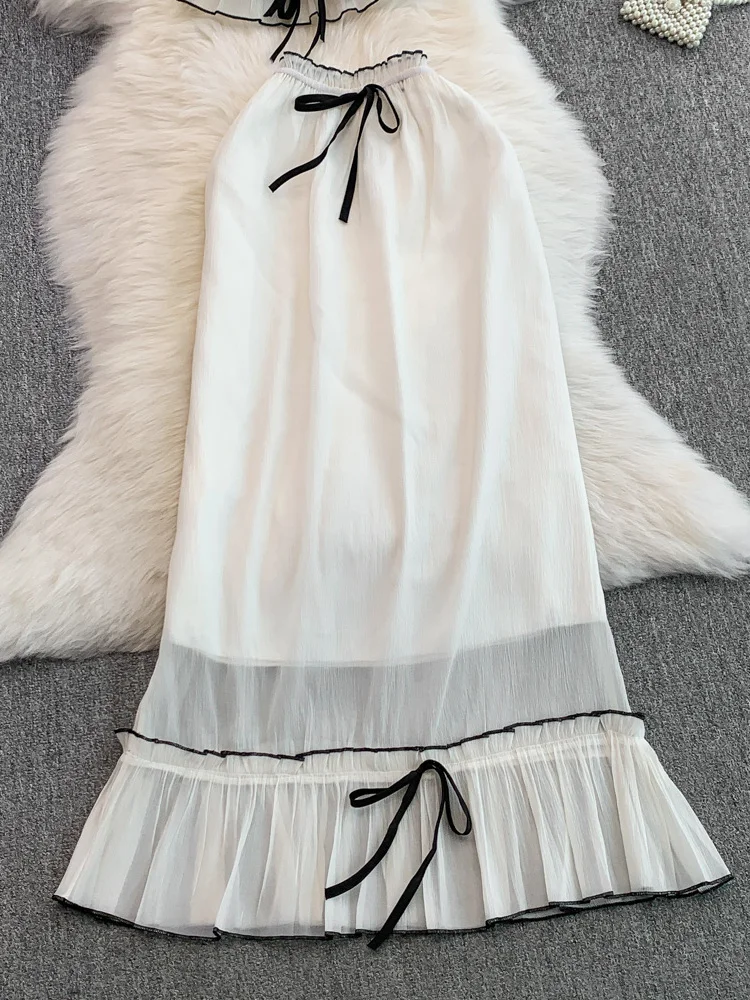 

Pure Desire Sexy Color Blo Knot Strap Vest Top High Waist Slimming f Skirt Two Piece Set Women's Faion Ensemble