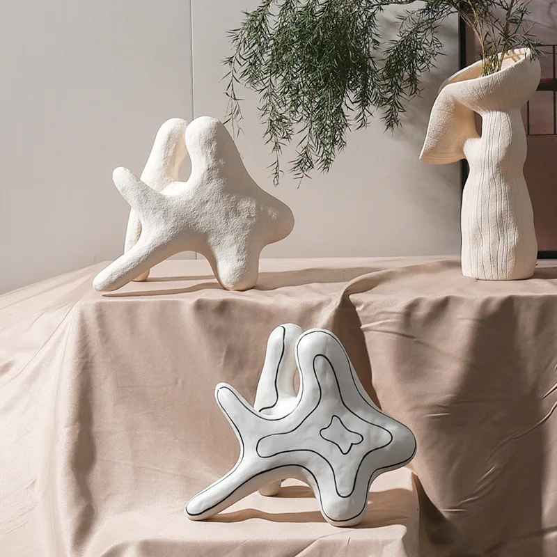 Ceramic Ornaments Starfish Coral Abstract Geometric Irregular Sculpture Decorative Figurines Home Decoration Accessories