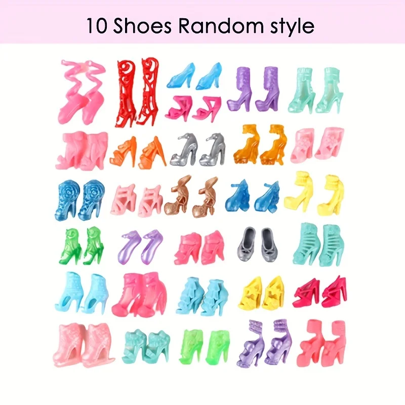 مجموعة ملابس وإكسسوارات دمى 30 قطعة للدمى البنات تتضمن 4 فساتين عصرية 4 بلوزات وسراويل 2 فساتين طويلة 10 أحذية 10 فساتين