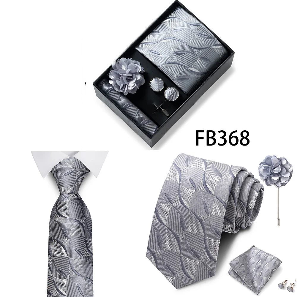 Erstklassige Weihnachtsgeschenkbox mit grauem Aufdruck, Krawatten, Einstecktuch, Manschettenknöpfe, Brosche, Set für Herren, Anzug, Accessoires, passend für die Gruppe – Detail 14