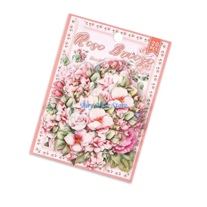 

20CE 20Counts Aesthetic Flower Sticker Water Resistant PET Sticker for Scrapbooking Laptop Journal Phone Covers Album Luggage