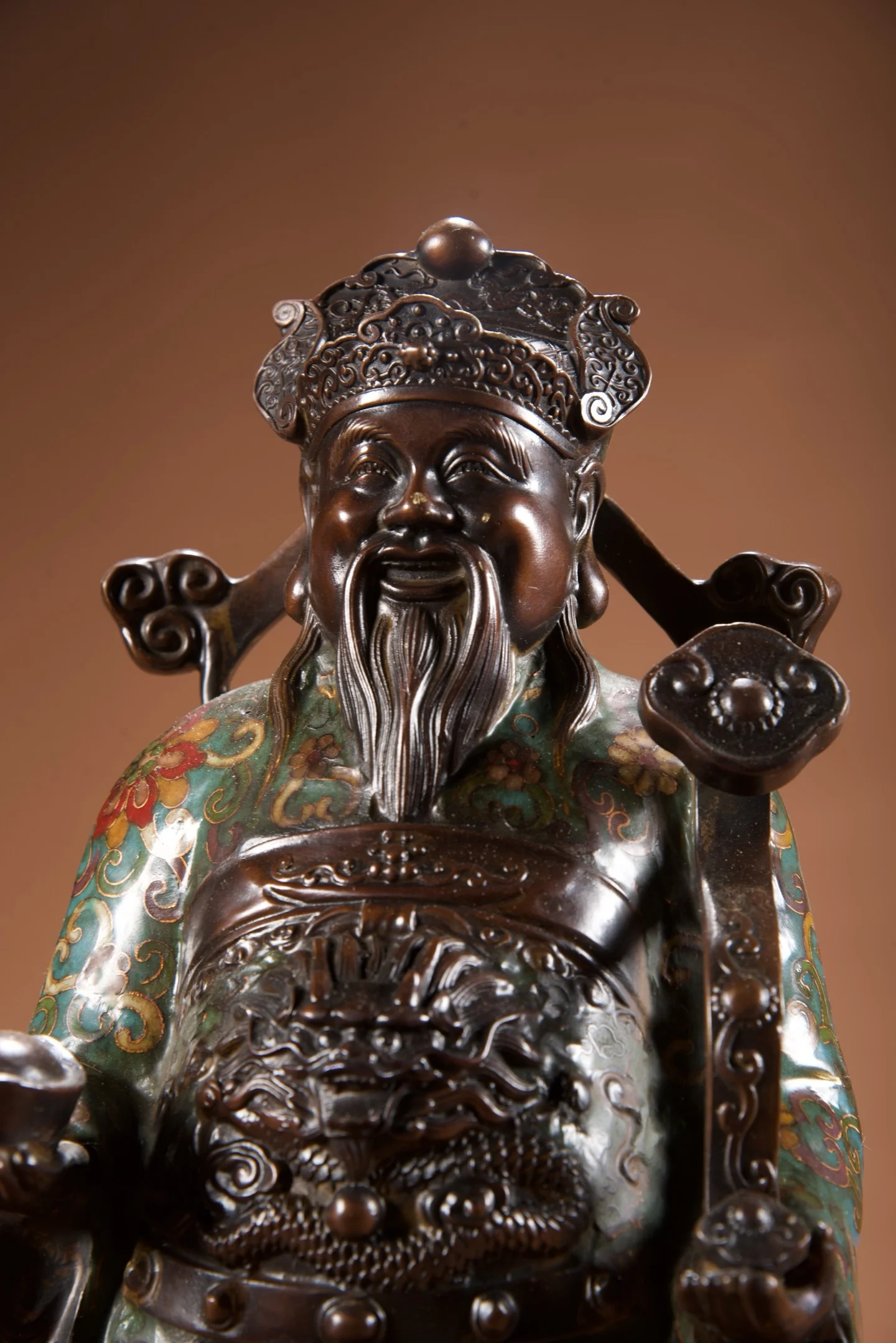 Old Bronze Cloisonne Enamel dragon pattern Ruyi Yuanbao Coins God of Wealth immortal Wealth flows in from all directions