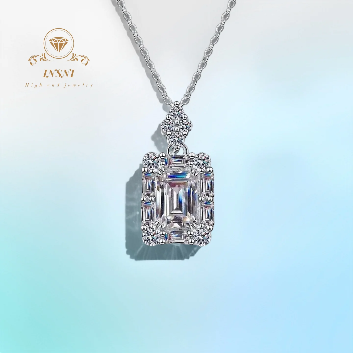 

1CT D-Color Moissanite Sugar Cube Pendant Emerald Cut Redden Cut S925 Sterling Silver Necklace GBA Certified Women's Luxury Gift
