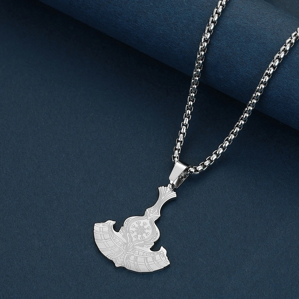 CHENGXUN Viking Thor hammer Pendant Necklace for Men Boys Stainless Steel the Witcher Medallion Charm Chain Hip Hop Jewelry Gift