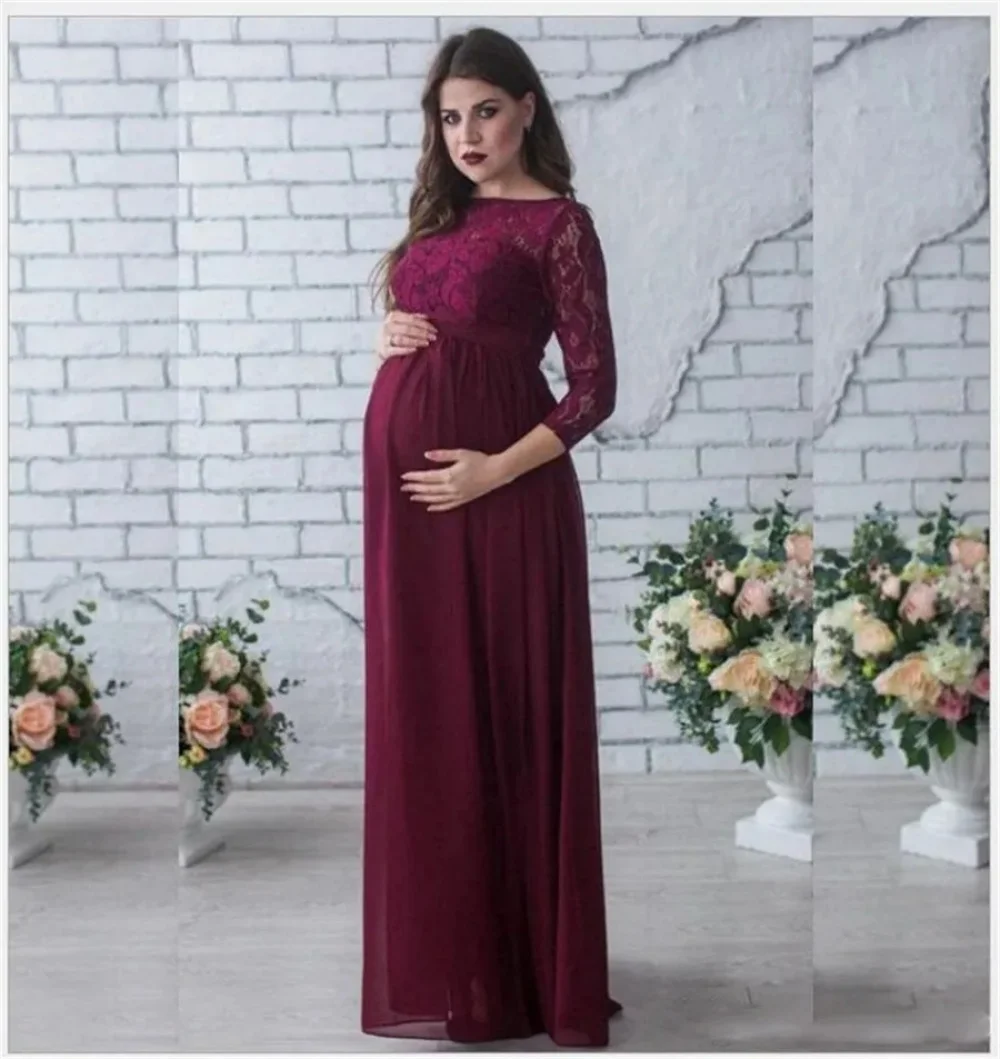 Robe de Soirée en Mousseline de Soie pour Femme Enceinte, Tenue de Bal Formelle en Dentelle, à Manches sulf, Forme Trapèze, pour Mariage, Printemps, 2024