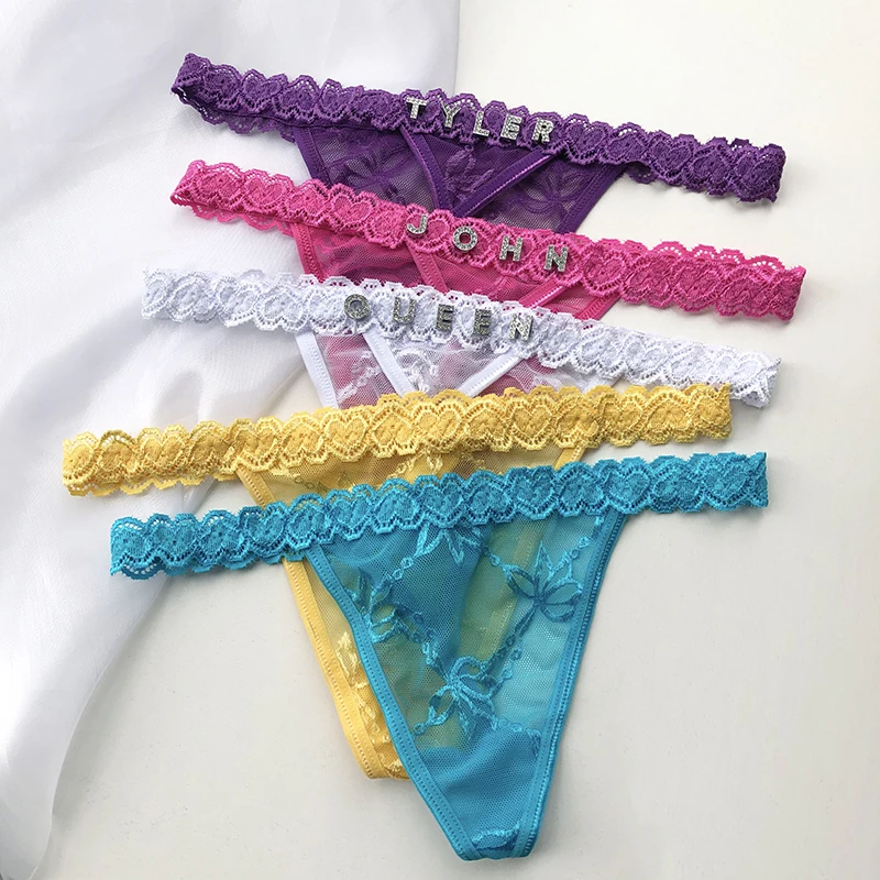 Custom Thongs Name Letters Women Sexy Lace Panties Customized Personalized G-Strings Valentines For Girlfriend Hotwife Gifts