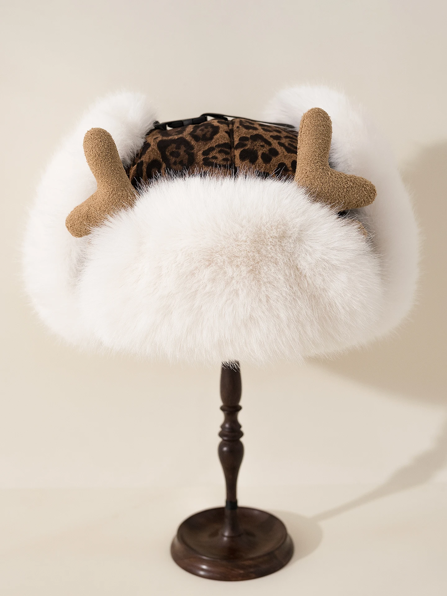 Extremely Cold Northeast Antlers Leopard Print Bomber Hat Female Winter Warm and Cold Ear Protection Cycling Windproof Hat