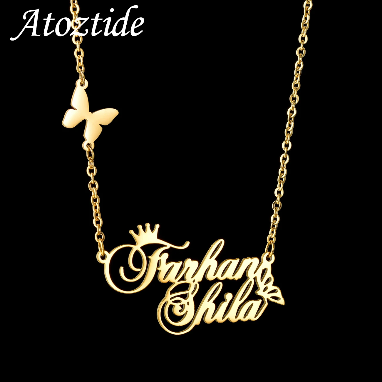 Atoztide Personalized Custom Name Necklaces for Women Stainless Steel Heart Butterfly Link Chain Pendant Birthday Jewelry Gift