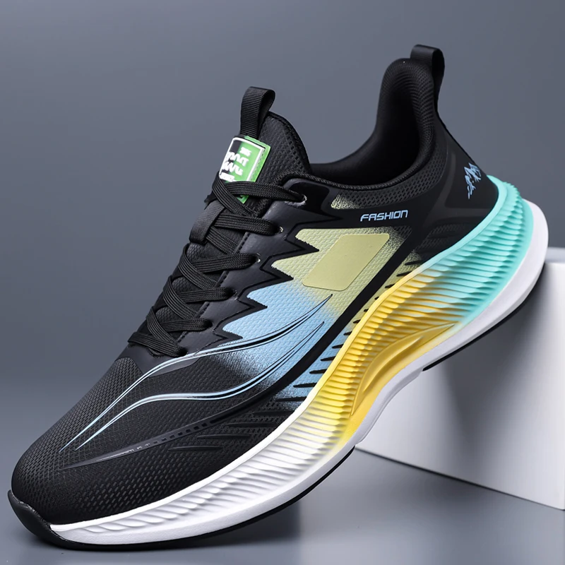 

Sports and leisure shoes, men's shoes, marathon oversized air cushioned shoes, fly woven all season rubber, wear-resistant, anti