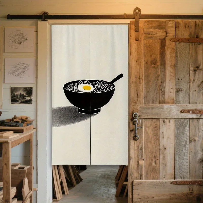 1pc Japanese ramen pattern door curtain, polyester fabric, machine washable, suitable for restaurant and kitchen decoration