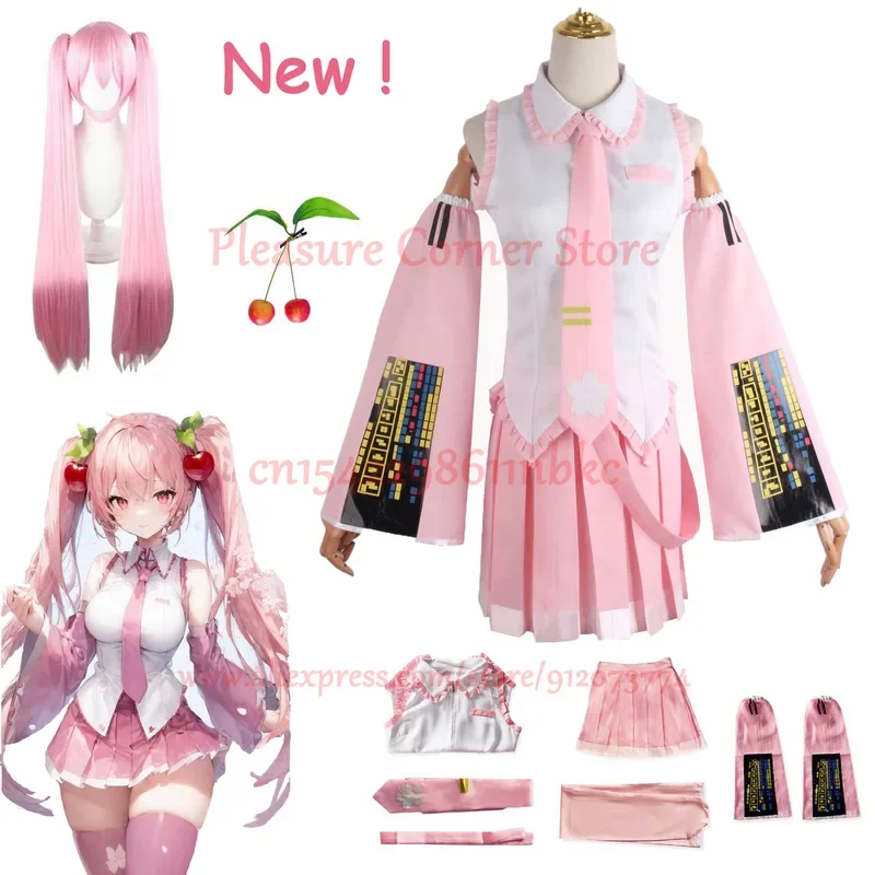 New Pink Miku cosplay costume clothes Hatsune Miku anime cosplay costume JK skirt pink Miku suit wig accessories Hallow #1 # W