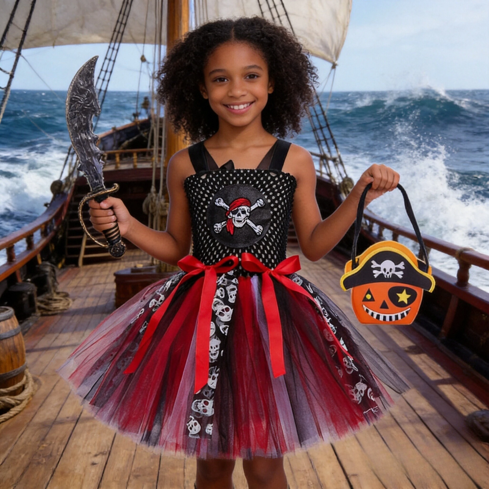 Costumes de pirate pour filles, déguisements de fête d'Halloween, cosplay, robe gothique pour filles, robe de princesse en tulle, tutu