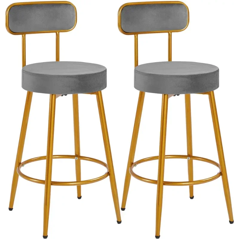 Low-Back Counter Height Velvet Bar Stools with Gold Legs, Dark Gray