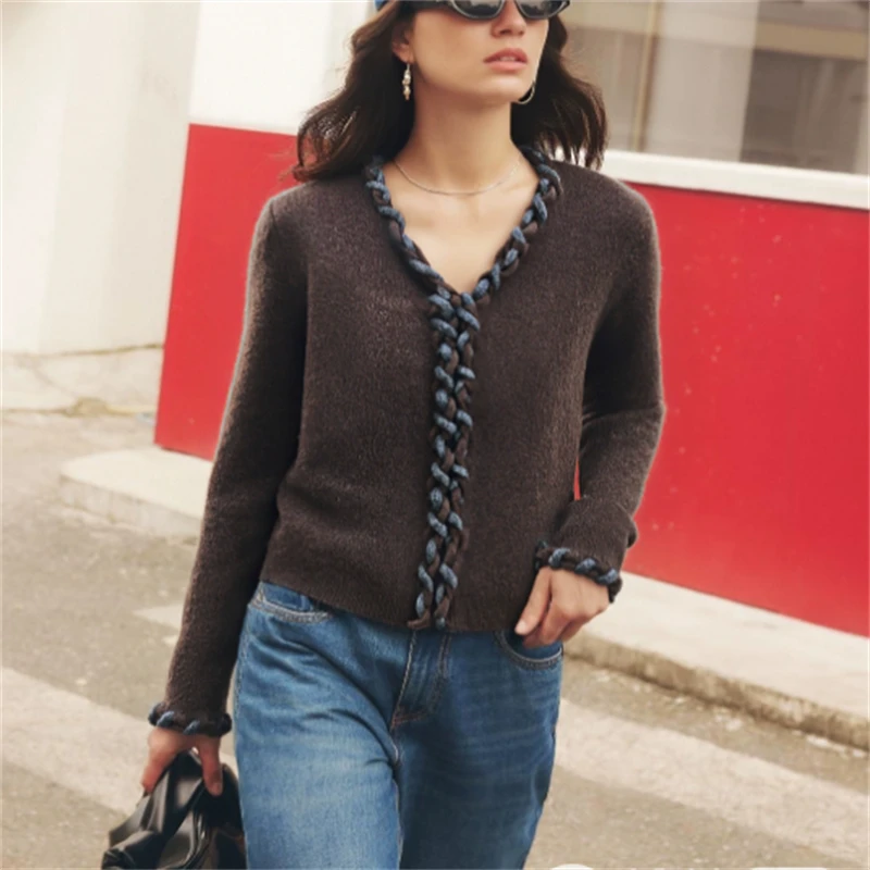 

Ретро, повседневный, стильный и уникальный женский вязаный кардиган с V-образным вырезом