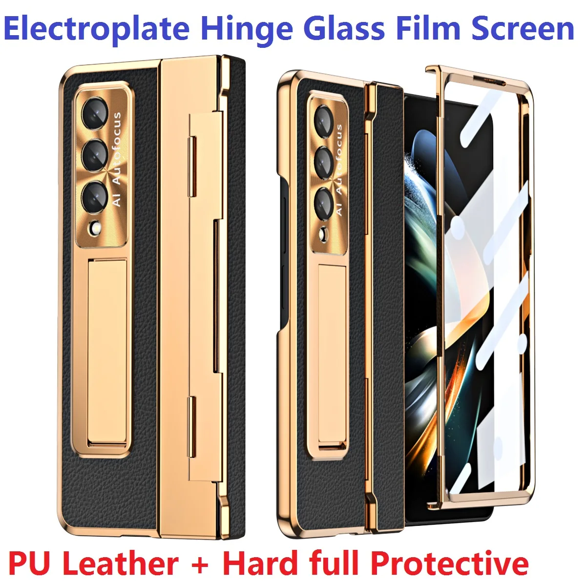 

Plating Leather For Samsung Galaxy Z Fold 4 3 Fold3 Fold 5 Case Glass Film Screen Bracket Hinge Protection Cover