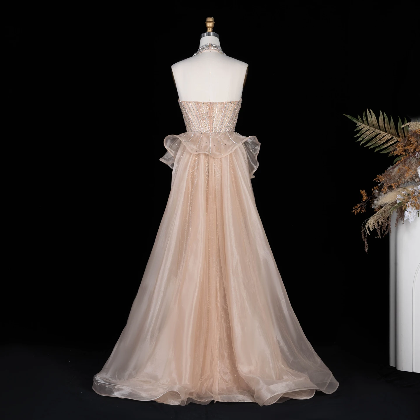 Sharon Said Abendkleid Luxuriöses Meerjungfrauenkleid aus Tüll mit Kristallen, Korsett und Perlen, Dubai Formelles Hochzeitskleid mit Überrock SS139 Maßanfertigung – Detail 17