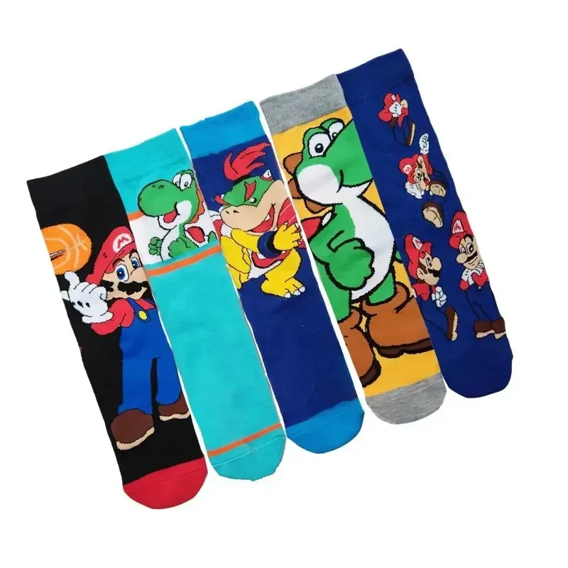 Super Marios Bros Cotton Socks Anime Figure Yoshi Luigi Bowser Men Women Funny Cosplay Socks Cute Cartoon Mid-tube Sports Socks