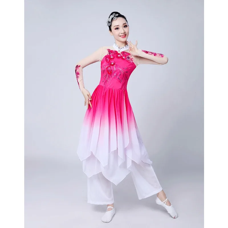 

Classical dance costume foradults women 2026 new style flowing jasmine flower square dance and yangko performance outfit fan set