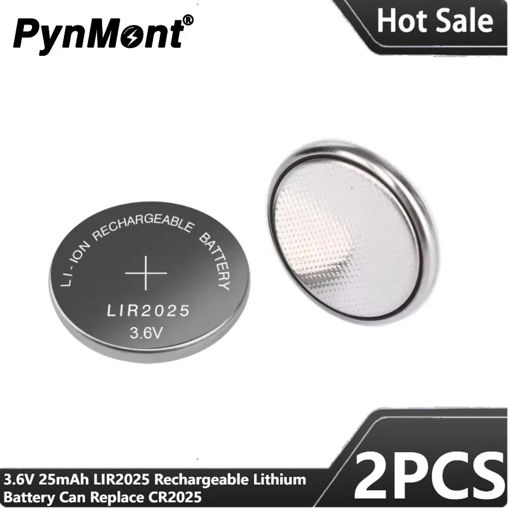 Batterie au lithium aste LIR2025 pour voiture, pile bouton, montre à distance, jouet, pièce de monnaie, peut remplacer CR2025, 3.6V, 25mAh, 2025, 2 pièces