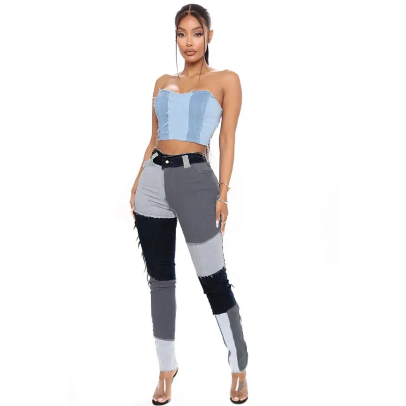 

Fall New Arrival Elastic High Waist Fringed Slim Fit Ladies Denim Long Pants Women's Clothes Fashion Tapered Pencil Jeans
