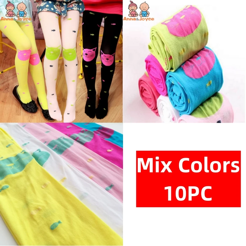 10pc/Lot Fashion Spring Girl Candy Colored Velvet Pantyhose Thin Children Super Soft and Lovely Cartoon Cat Fish Tights